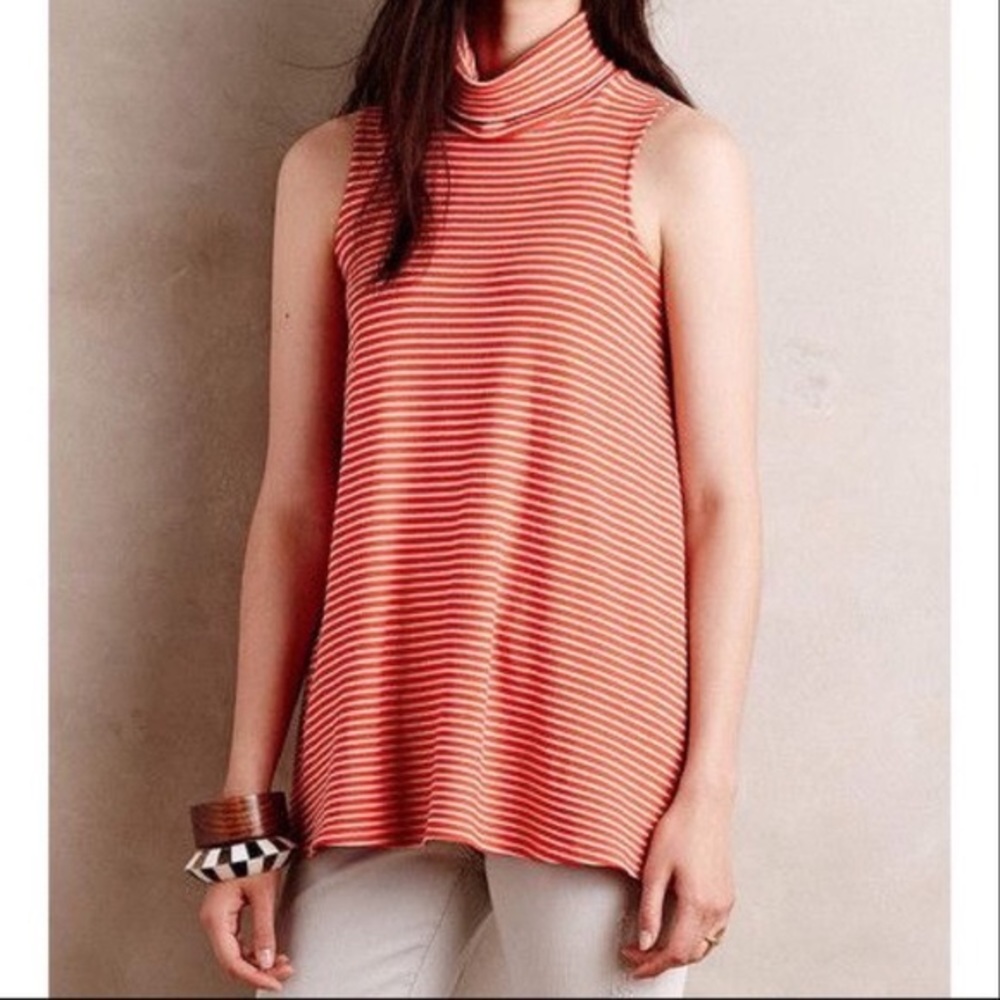 Anthro Puella Striped Turtleneck Swing Tank Sz Sm